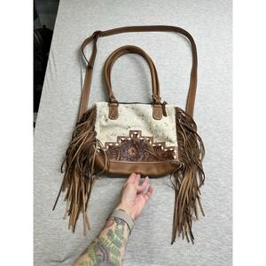 Haute Southern Hyde‎ Fringe Tooled Leather/Cowhide Purse/Matching Wallet